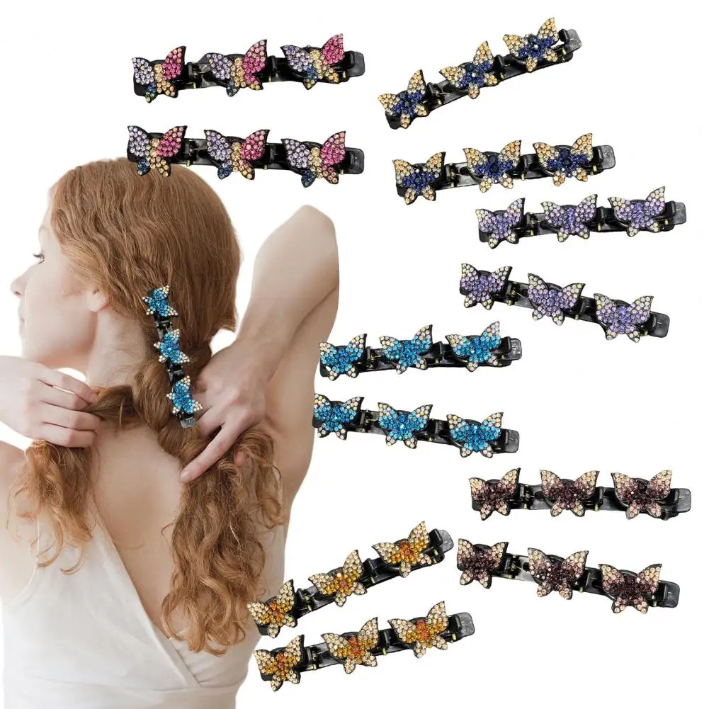 Easy Hairstyle Management Tools Sparkling Hairpins Double Layer Bang Clips Braided Hair Accessories for Women Set of 2