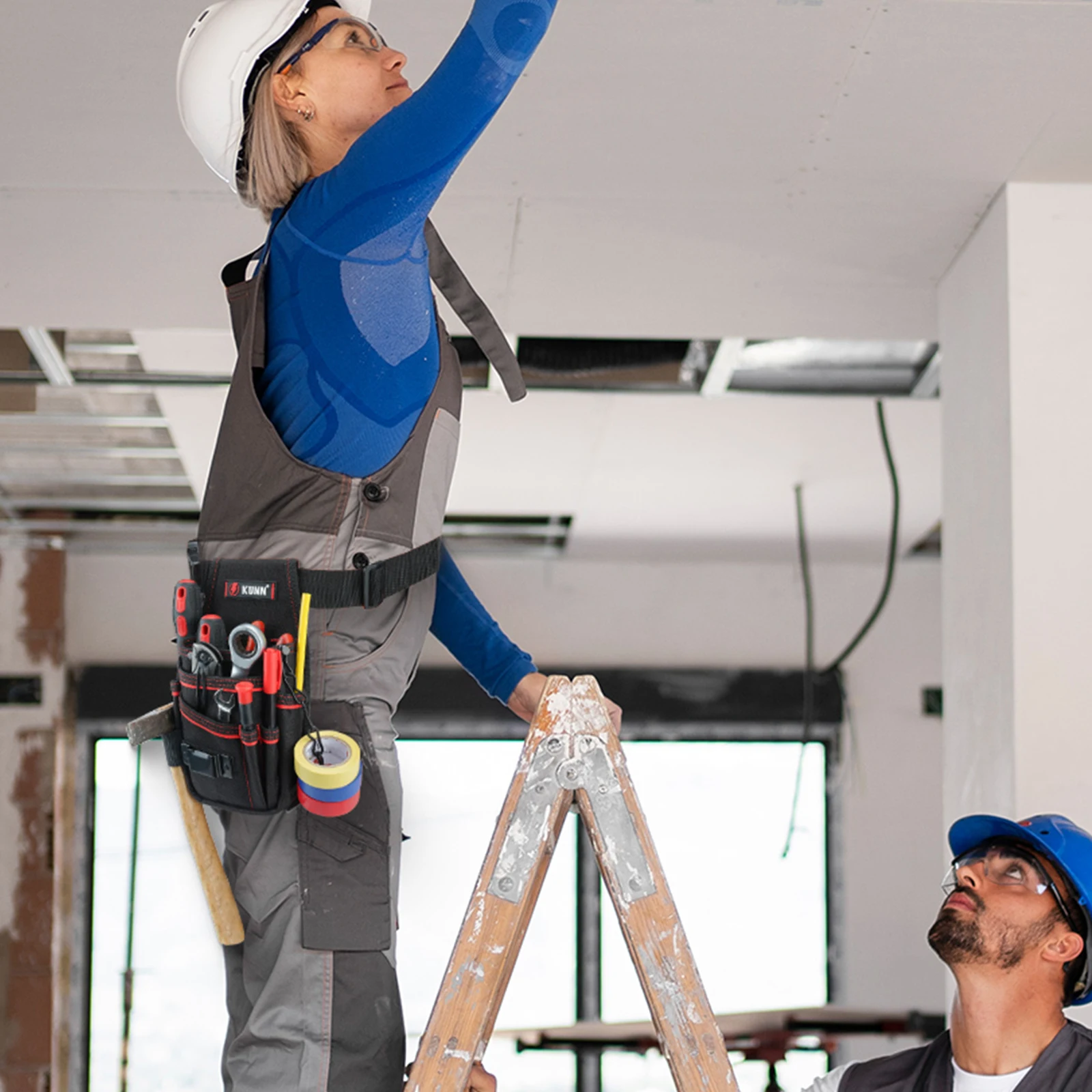 حقيبة أدوات الكهربائي مع مشبك حزام - أكياس حزام أدوات صغيرة خفيفة الوزن مكونة من 7 جيوب HVAC - منظم متعدد الجيوب عالي التحمل