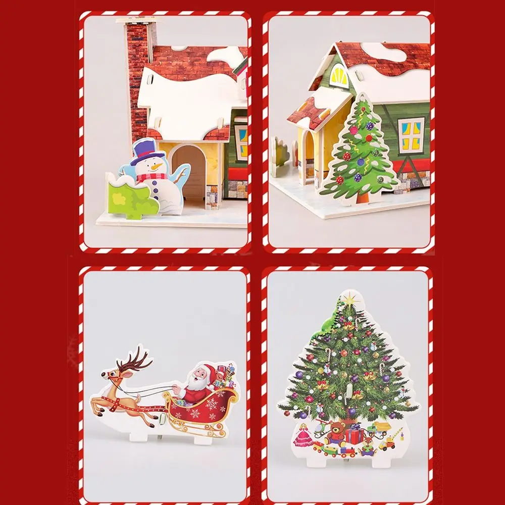 Cartoon Christmas House Christmas 3D Puzzle Christmas Tree DIY Paper Card Jigsaw Handmade Train Children Model Toy Kids