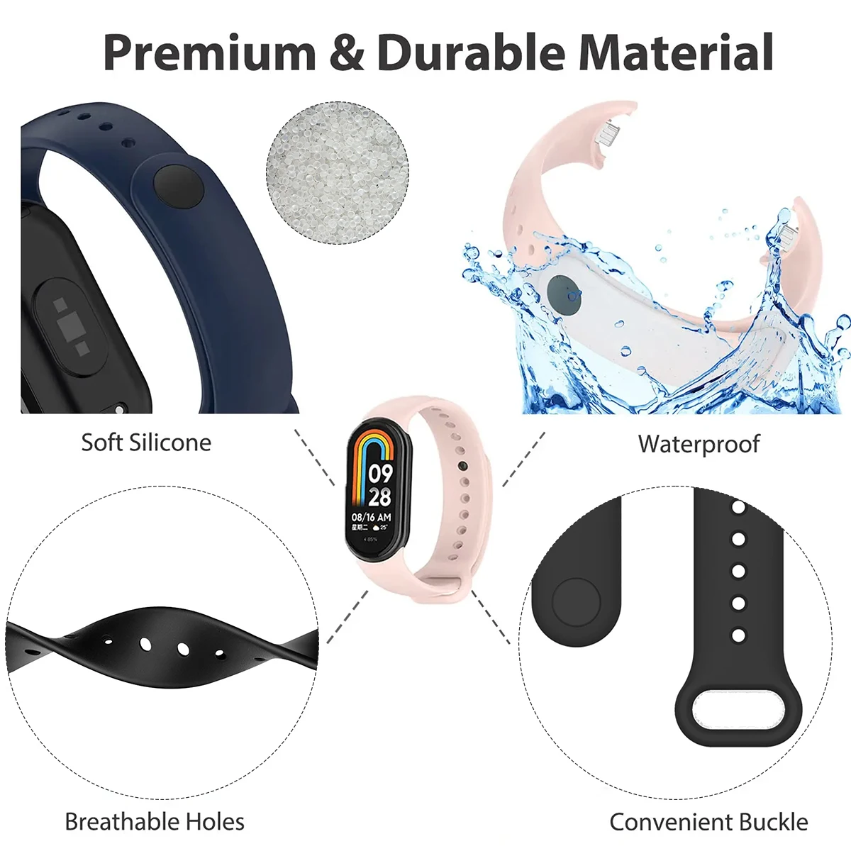 حزام لـ Mi Band 8 Xiaomi 8 NFC سوار رياضي حزام سيليكون بديل سوار الساعة الذكية حزام ساعة Xiaomi Mi Band 8