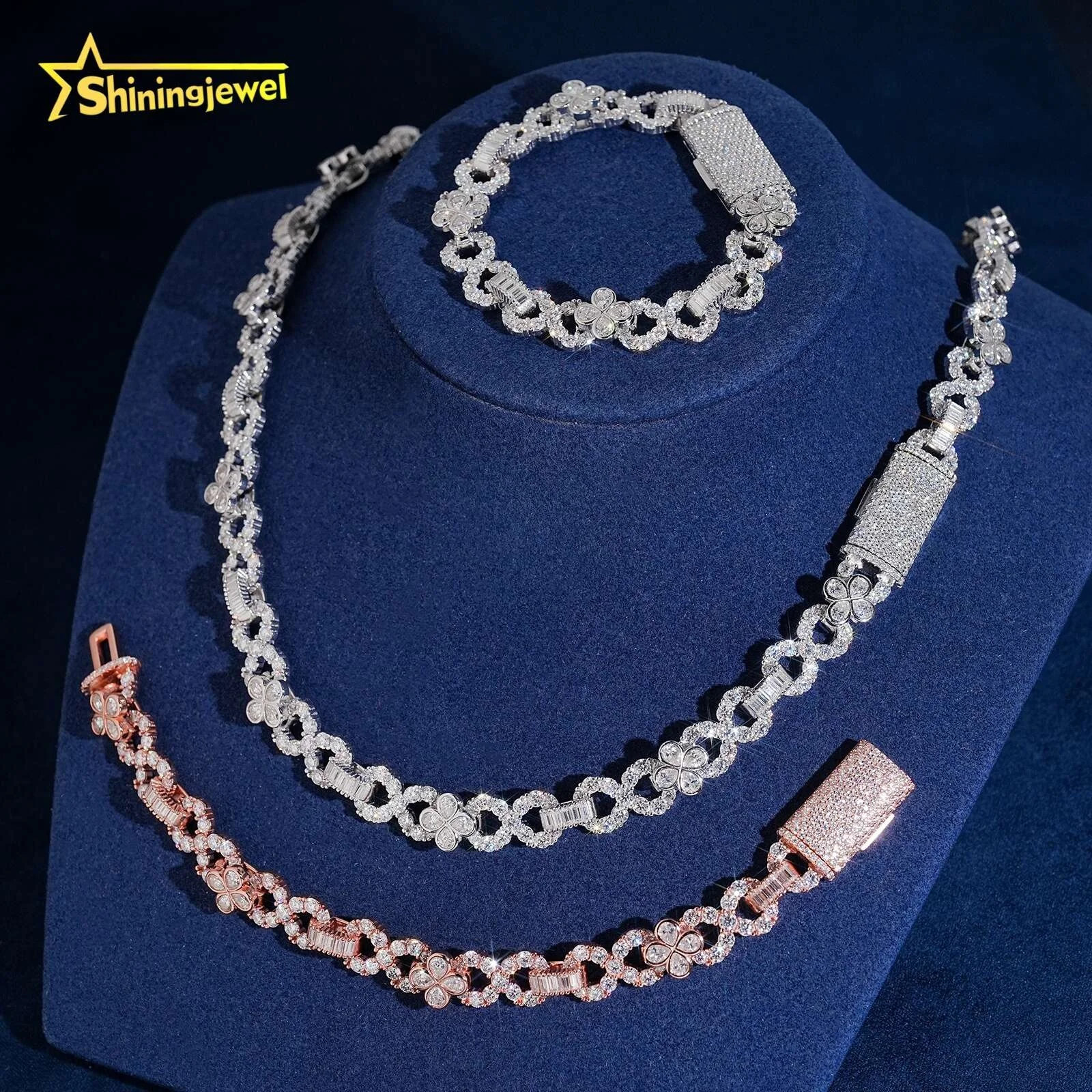 New Design Luxury Fashion 925 Silver Hip Hop Clover 10mm Moissanite Cuban Link Chain Infinity Necklace...