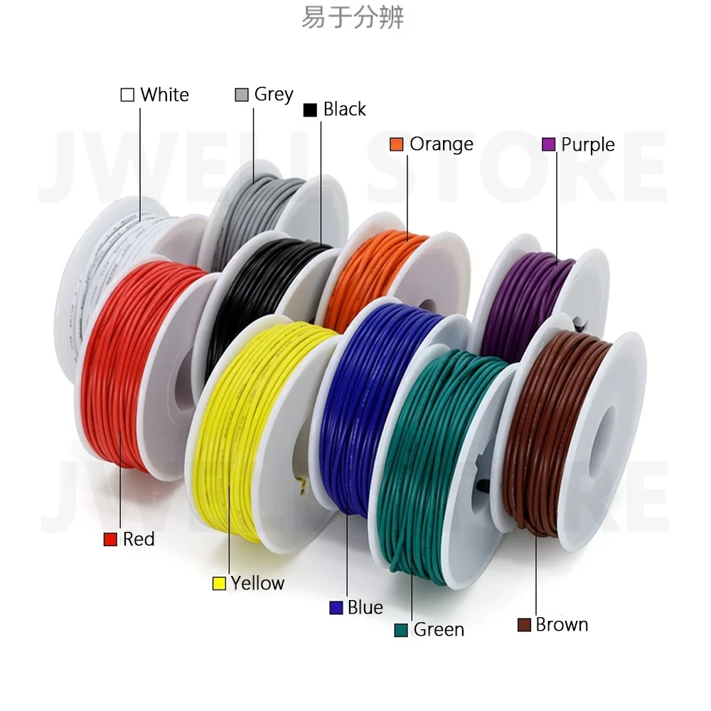 Beteno 5 Colors DIY Wire PVC Tinned Copper Electronic Wire, 5-20 meters per axis，Stranded Wire Cable 16/18/20/22/24/26/28/30AWG