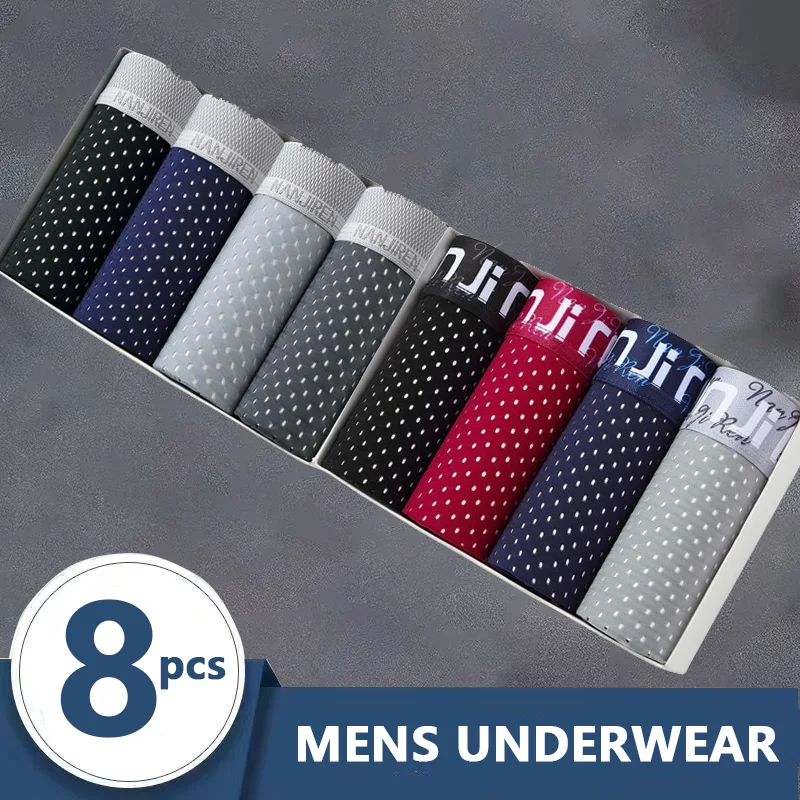 8pcs Pack Men Panties Underwear Male Boxer and Underpants for Homme Luxury Set Shorts Men's Sexy Hollow Underwear 3XL 4XL 5XL