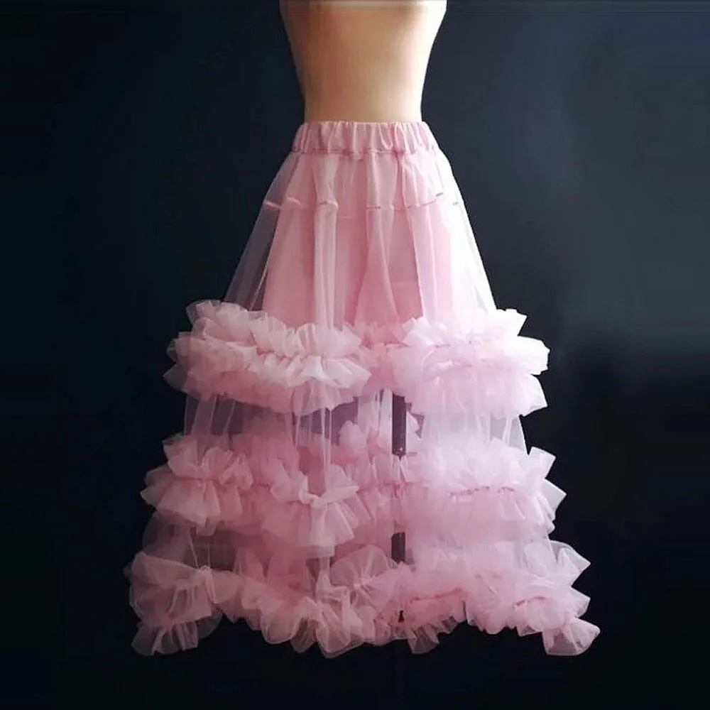 

Pink Cake Skirts Elastic Waist Ruffles See Through A Line Baby PinkmDance Birthday Skirt Custom Made Long Maxi Skirt