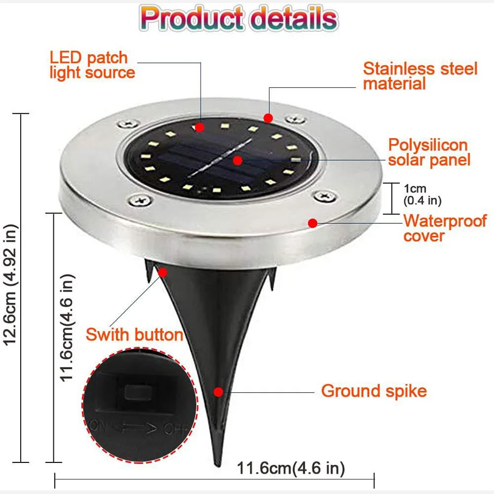 Luces solares de suelo, iluminación Led para exteriores, lámparas de pie impermeables, luz subterránea, lámparas solares para exteriores, lámpara de escalones