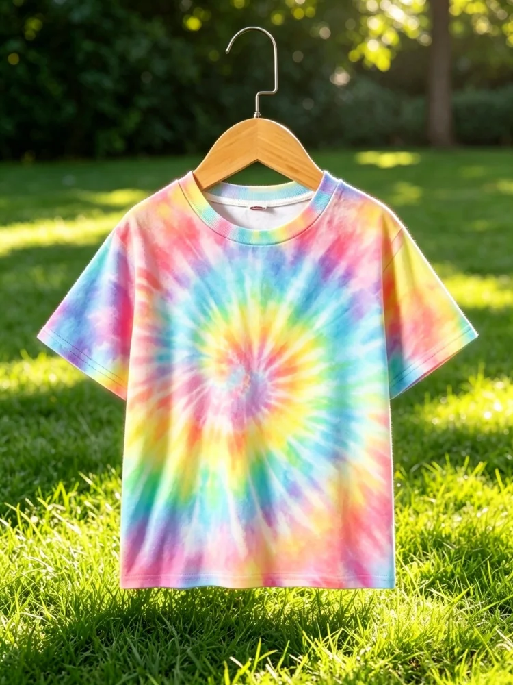 Children's T-shirt Rainbow Tie-Dye 3D Print Kids Clothes Short Sleeve T-Shirt Summer Children Top Round Neck Children's Clothing