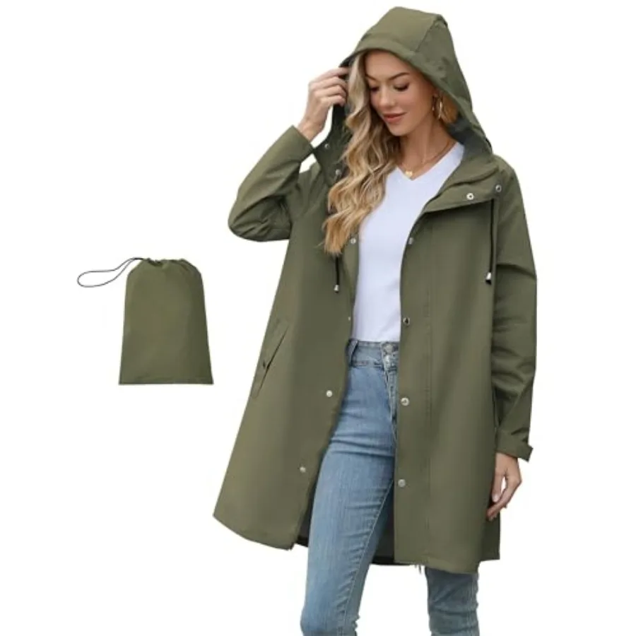 American Trends Packable Waterproof Rain Jacket Women with Hood Raincoat Windbreaker Long Hooded Trench Coats S-2XL Available
