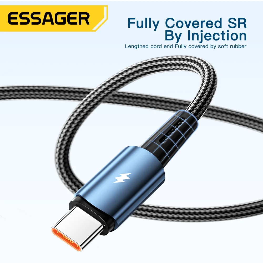 Essager 120W Super Fast Charge Type-C 67W Cable Quick Charge USB Cable 6A For Xiaomi 12Pro Redmi K50 Note 11Pro Black Shark 5Pro