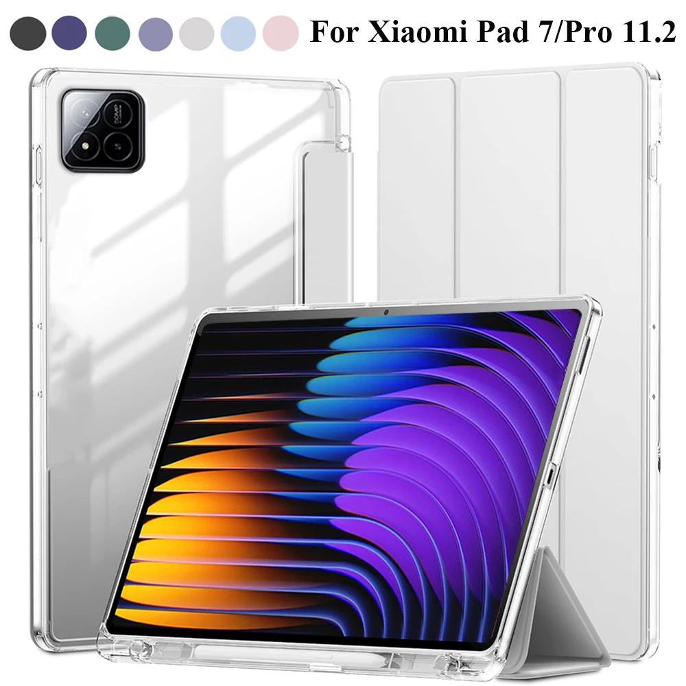 Case for Xiaomi Pad 7 Pro/Pad 7 11.2 inch 2024, Hybrid Slim Case [Built-in Pencil Holder] Cover with Clear Transparent Shell