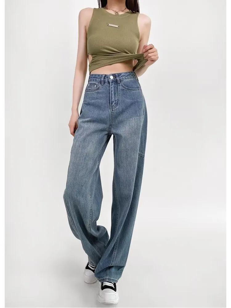 2024 new women's clothing European and American style fashion loose versatile wide-leg jeans women's cocoon banana pants