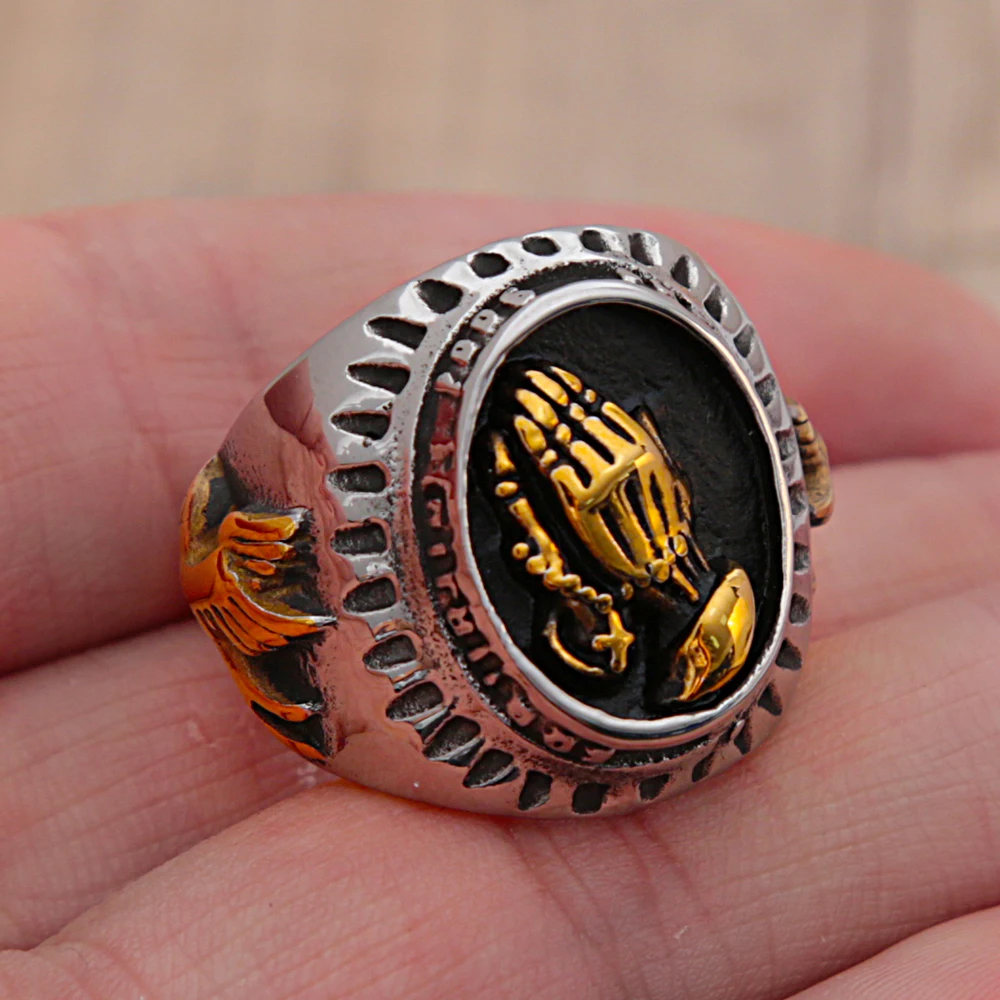 Fashion Retro Christian Virgin Mary Prayer Ring Punk Stainless Steel Peace Dove Logo Ring Motorcycle Amulet Jewelry Wholesale