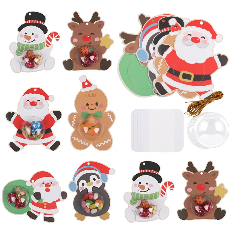 12 Uds. De muñecos de nieve de dibujos animados de Navidad, tarjeta de Papá Noel, caja de Chocolate y caramelo, colgante artesanal para árbol de Navidad, decoración de recuerdos de fiesta de Navidad de Año Nuevo