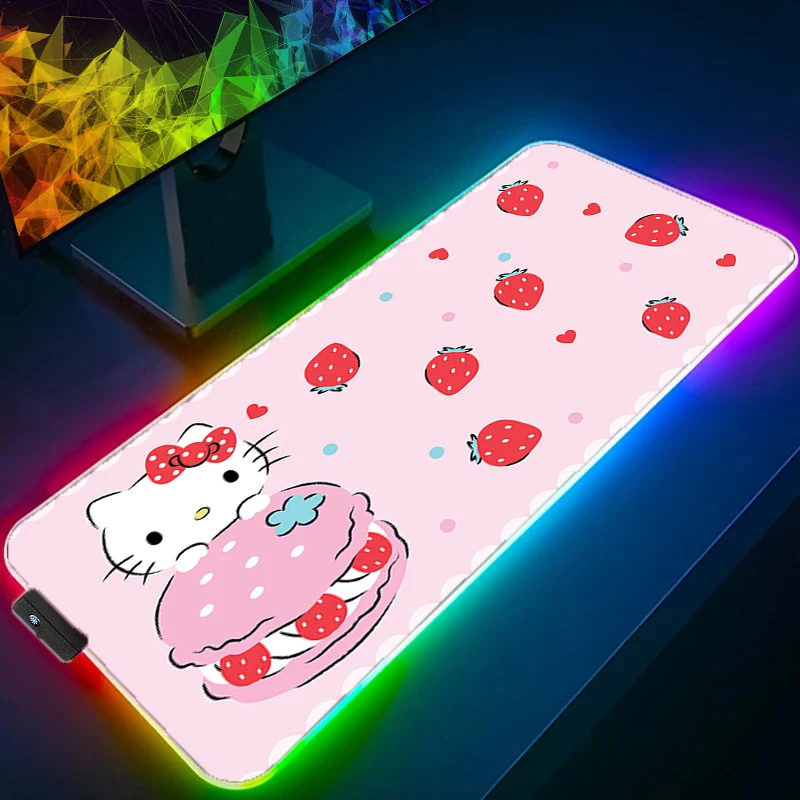 RGB LED Mouse Pad Pattern Hello Kitty Locking Edge MousePad Large Mouse Pad Computer Gaming Keyboardpad Rubber Mat Desk Kawaii