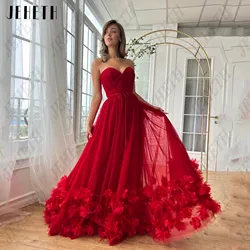 JEHETH 3D Flowers Fairy Prom Dresses Strapless A-Line Long Evening Gowns Floor Lenth Wedding Party Gowns for Women Customize