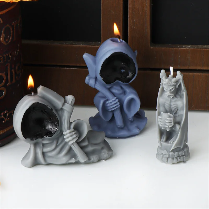 Robe Death Scythe Evil Reaper Silicone Mold DIY Halloween Skull Horror Party Make Plaster Resin Scented Candles Home Decor