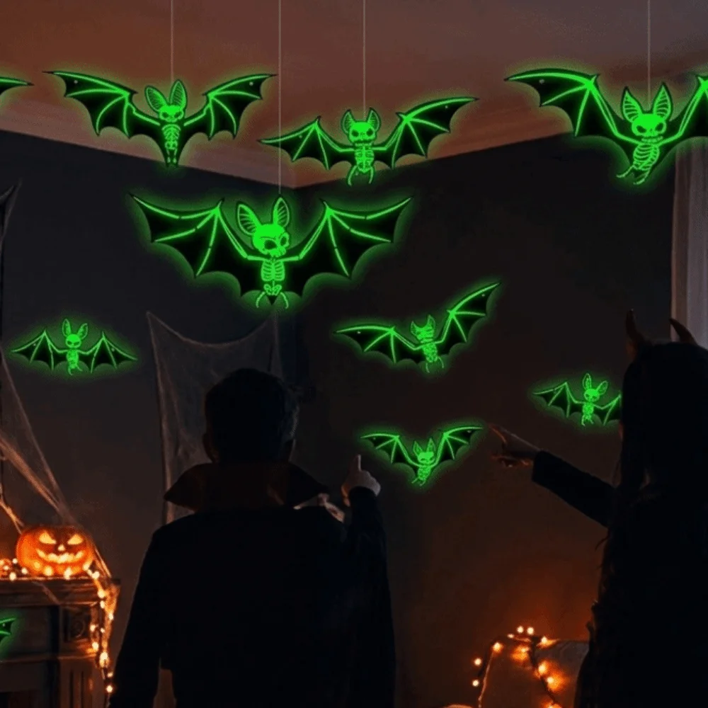 Spooky PP Material Bat Stickers 2D Flat Reusable Hanging Ornaments Atmosphere Glow In The Dark Luminous Decor Halloween Party