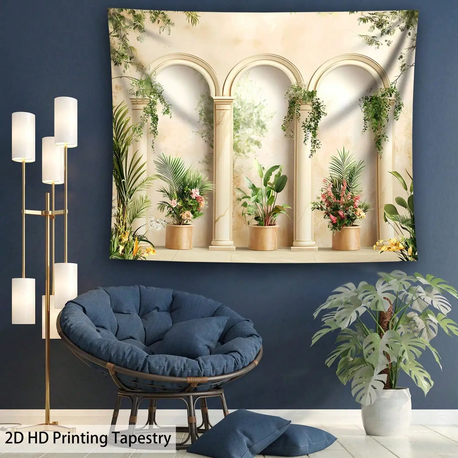 Archway Garden Tapestry - Botanical Wall Hanging, Elegant Room Decor, Living Room Bedroom, Multiple Sizes