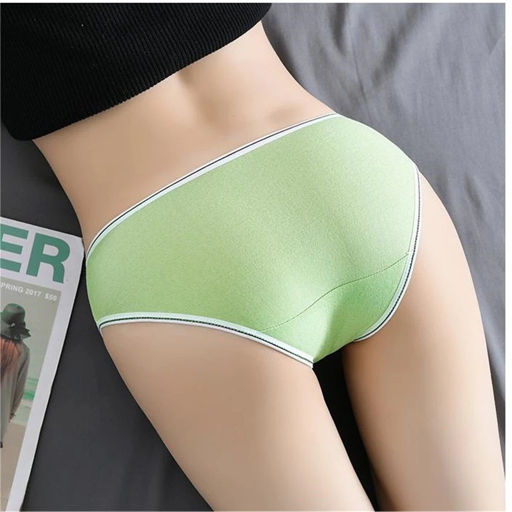 Pure Cotton Women\'s Panties Soft Breathable Comfort Underwear Candy Color Underpants Mid-waist Large Size M-XL Briefs Lingerie