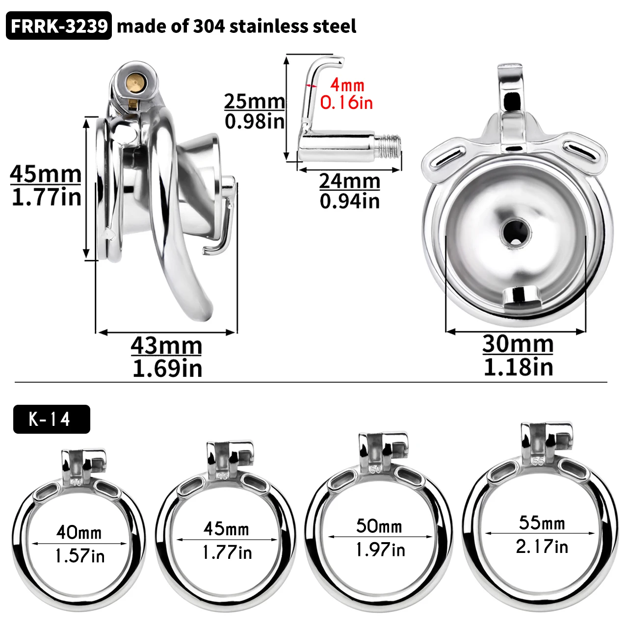 FRRK 4mm PA Piercing Chastity Cage With Silicone New Strap SM Sex Toy Sadism Inverted Lockcock Device CBT Adult Penis Ring 2