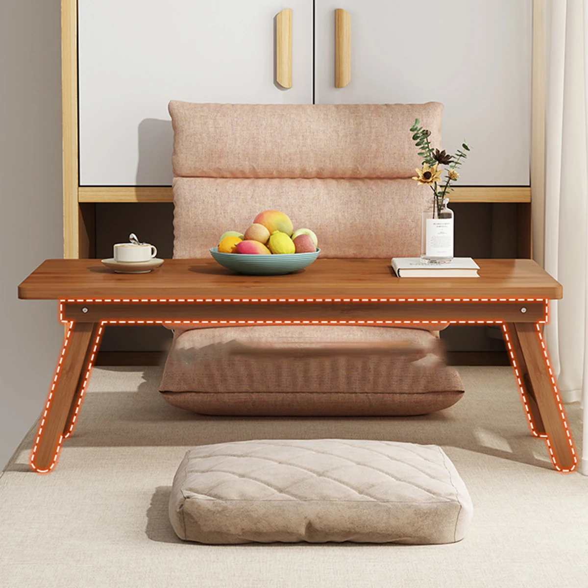 Japanese Style Tatami Coffee Table Foldable 77cm Small Side Table Bed Tray Protable Outdoor Dining Table for Living Room