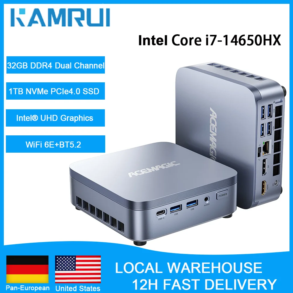 KAMRUI Mini PC Intel Core i7-14650HX up to 5.2GHz 32GB DDR4 Dual Channel 1TB NVMe PCIe SSD Wifi6E 4K@60Hz Micro Desktop Computer