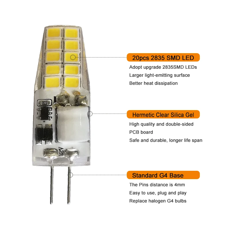 G4 LED Bulb 3W Flicker Free AC DC 12V G4 Bi Pin Spotlight Light Lampada Lighting Replace 30W Halogen Lamp Chandelier