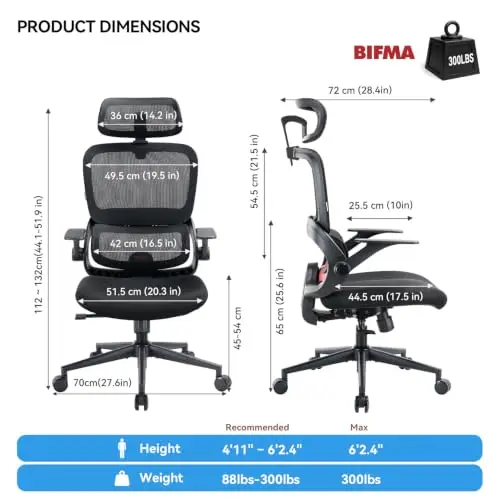 B100 SE Ergonomic Mesh Office Chair, Desk Chair with Lumbar Support | Soft Memory Foam, Flip-up Armrests, Computer