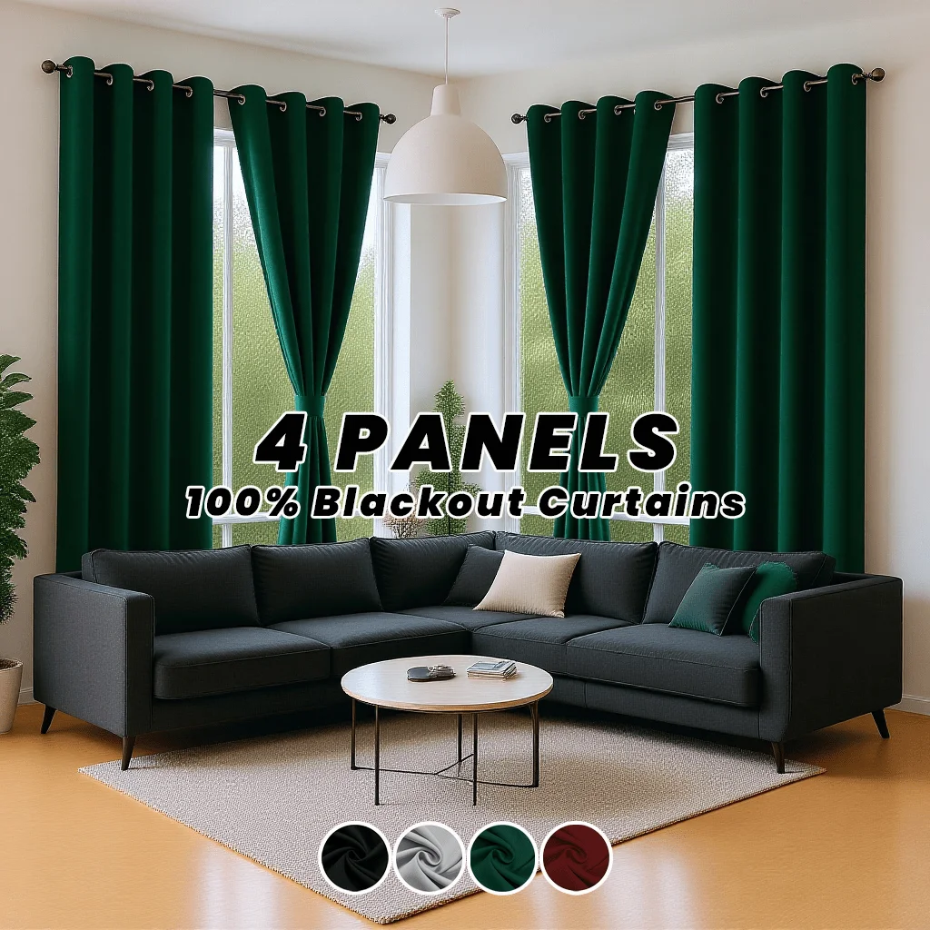 

4 Panels 100% Blackout Curtains Heat Insulation Noise Reduction Privacy Protection Grommet Top Thermal Insulated Blackout