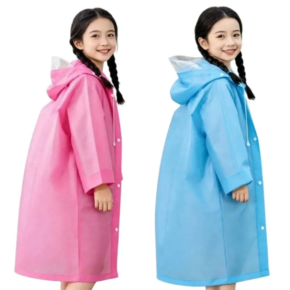 Cute PEVA Hooded Kid Raincoat Disposable Waterproof Children Rain Poncho Wide Brim Backpack Cover Student Rainwear Outdoor Use