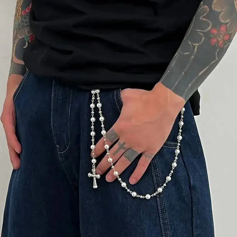 

Ingemark Exquisite Luxury Imitation Pearl Keychain Wallet Belt Chain Men Women Punk Trousers Hipster Pant Chain HipHop Jewelry
