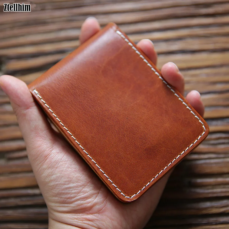 

Genuine Leather Card Holder For Men Vintage Handmade 100% Cowhide Drvier License Cover Case Short Small Wallet Purse Male