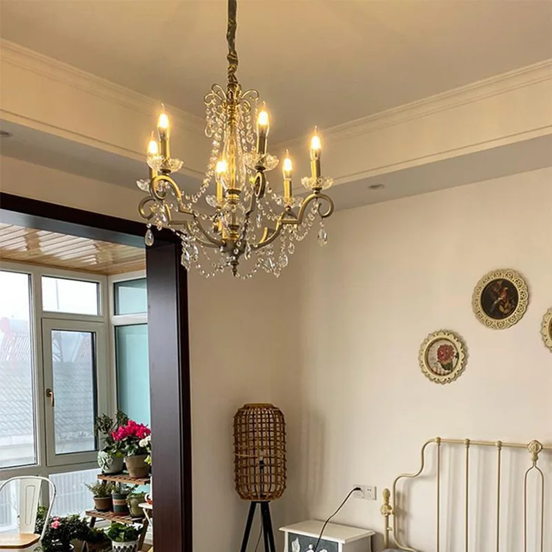 American Chandelier Living Room Dining Room Light Bedroom Creative Cafe Vintage Silver Candle French