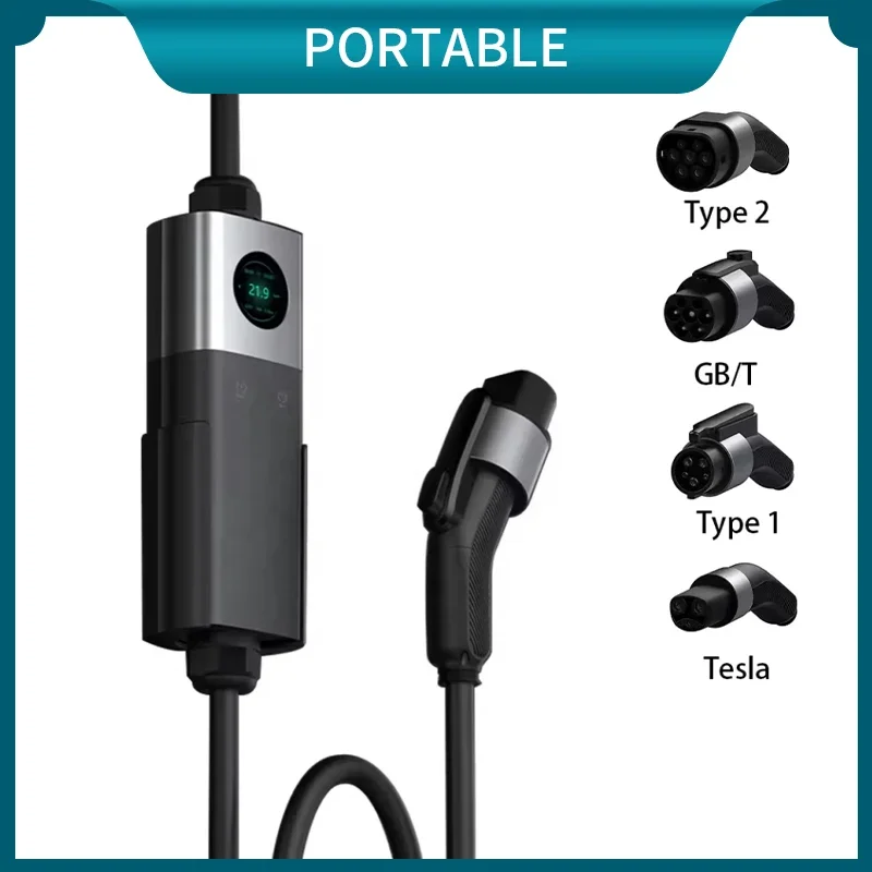 EVONIC Type 1 AC EV Charger ETL FCC 32A 40A 110V-240V Single Phase Portable with 2.8inch LCD Screen & LED Indicator Light