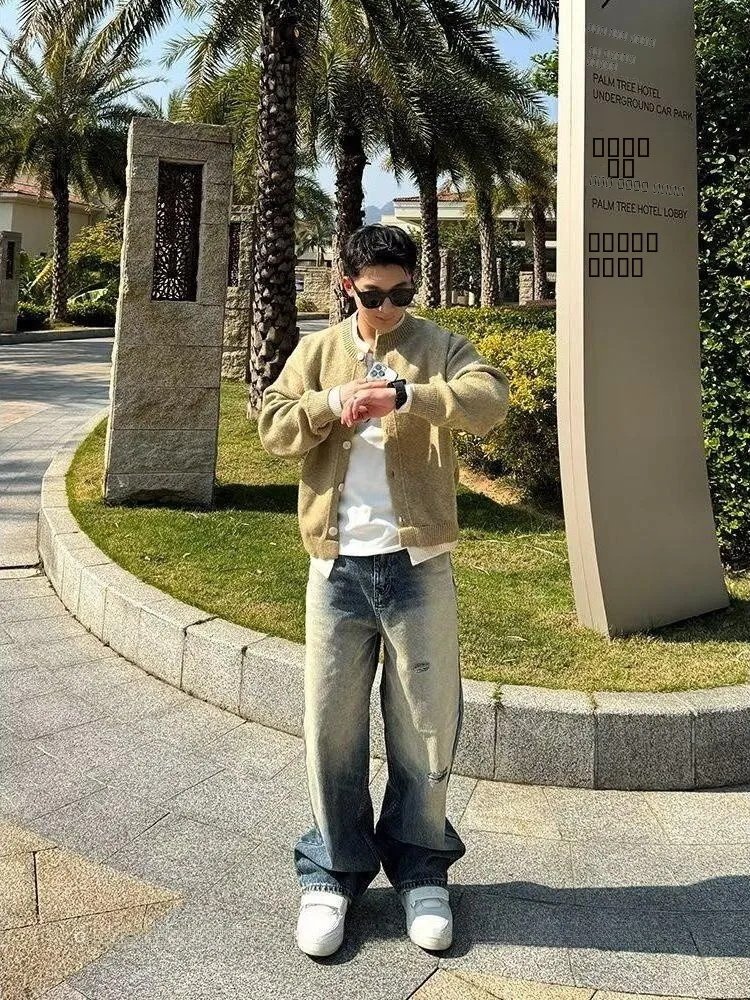 سترة رجالية محبوكة فضفاضة غير رسمية من American Sle بتصميم أزرار للخريف والشتاء ملابس خارجية مريحة يمكن ارتداؤها يوميًا #3