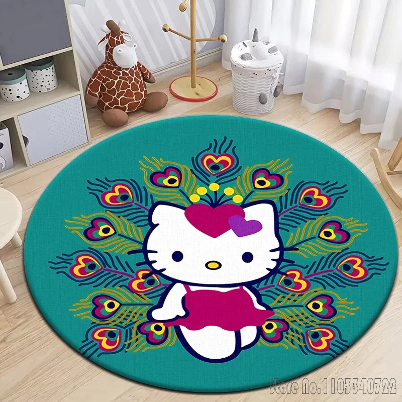 Kawaii Hello Kitty HD Printed Cartoon Round Carpet 120cm Crawling Game Non-slip Floor Mat for Kids Rug Living Room Decor