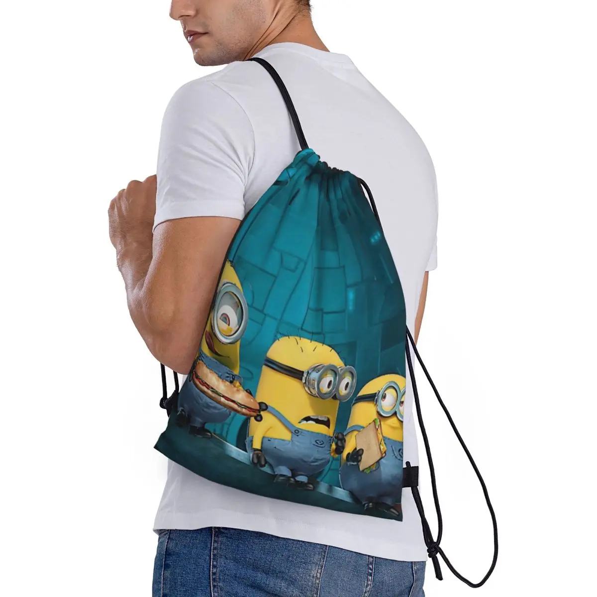 Minions Portable Sports Bag Thicken Drawstring Belt Riding Backpack Gym Drawstring Shoes Bag Clothes Backpacks