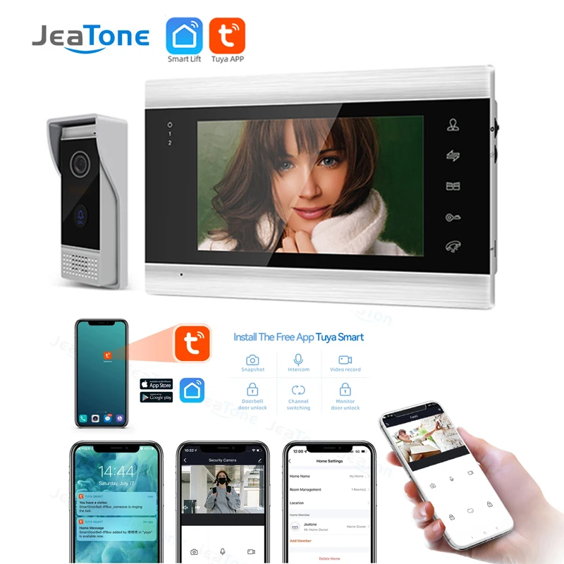 jeatone smart residential video intercom kit home private house system porteiro com campainha camera noturna wi fi tuya 7 01