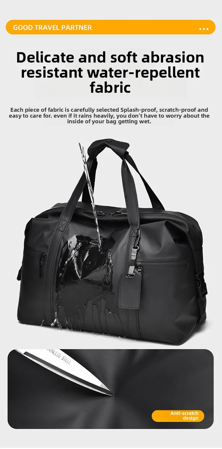 2025 New Men's Travel Bag PU Solid Color Large Capacity Luggage Bag Street Trend Outflow Poor Bag Wear Resistant