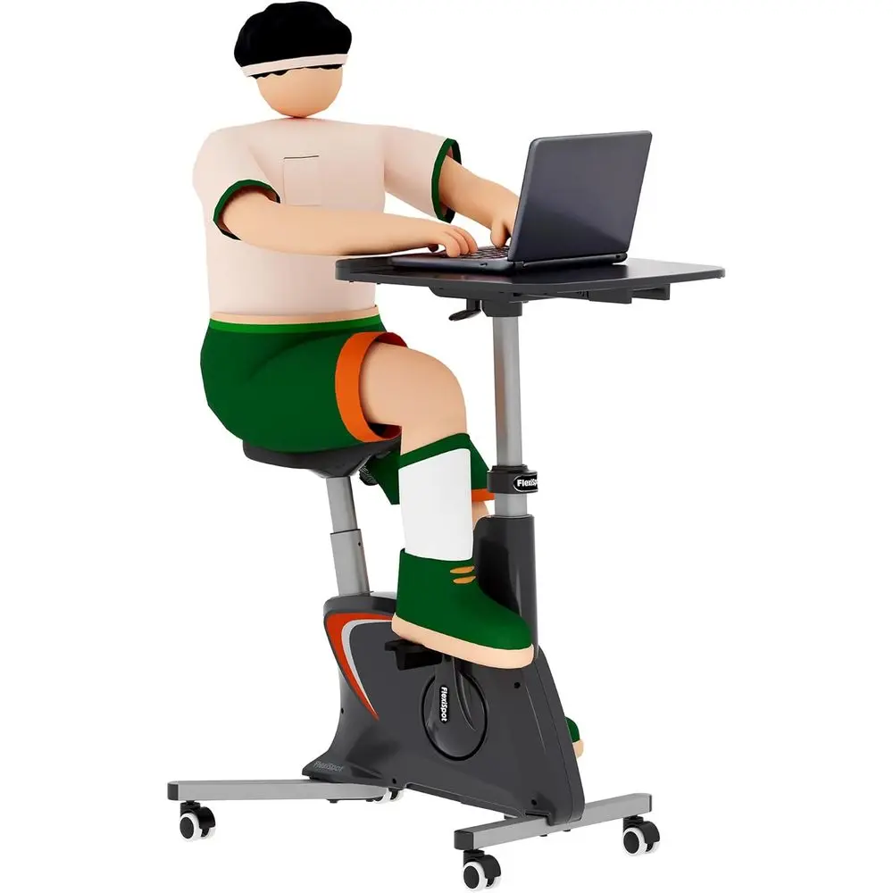 

3-in-1 Adjustable Height Standing Desk, Rolling Exercise Bike, Laptop/Computer Desk with 8-Level Resistance, Black