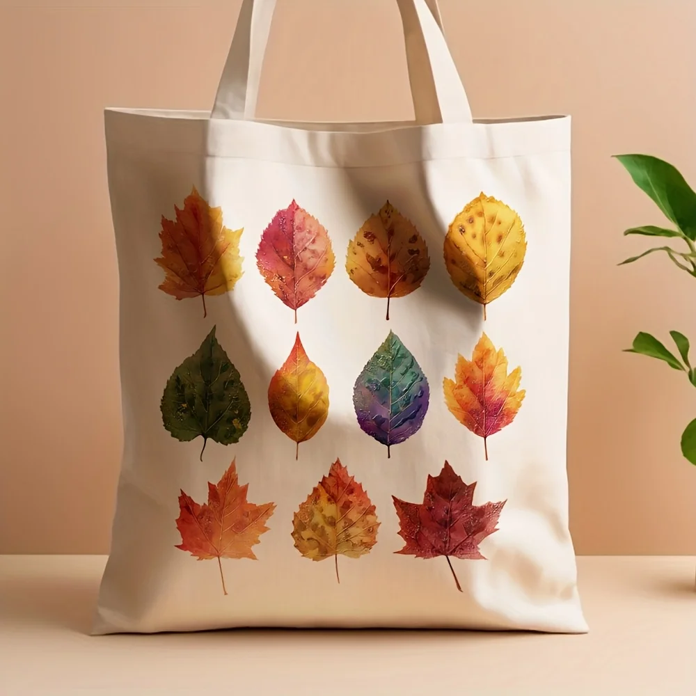 1pc, a Canvas Tote Bag Featuring Autumn Leaves (35.05cm X 40.13cm), a Fashionable Reusable Shopping Bag Ideal for Everyday Use,