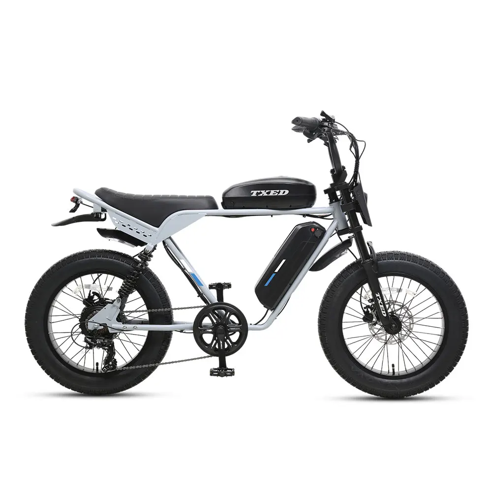 Bicicleta Eléctrica Deportiva con Motor Trasero de 48V/750W y Neumáticos Gruesos de 20 Pulgadas, 7 Velocidades, Estilo Motocicleta