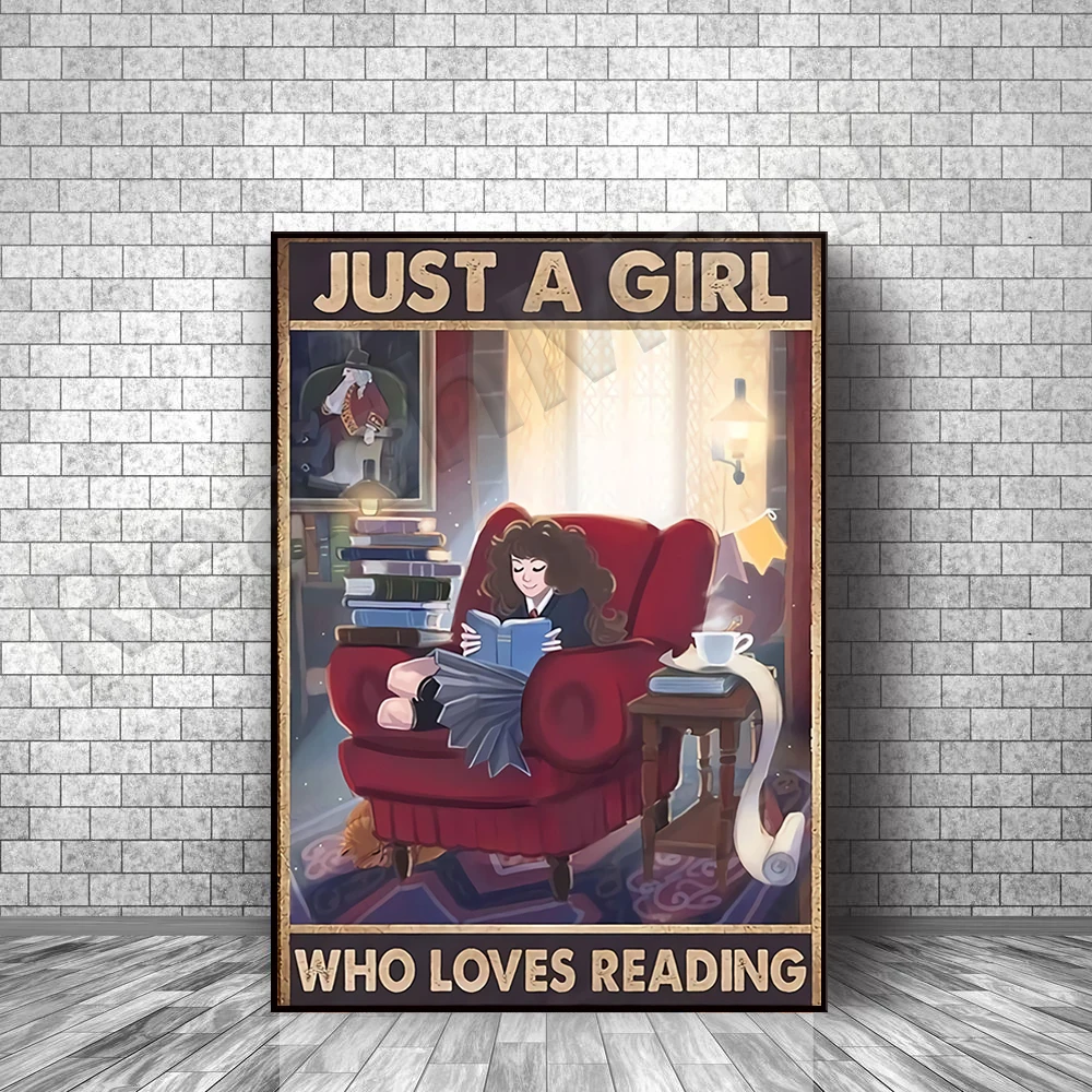 

Just a girl who loves book posters, a girl who loves reading vintage home posters canvas wall art, a gift for book lovers