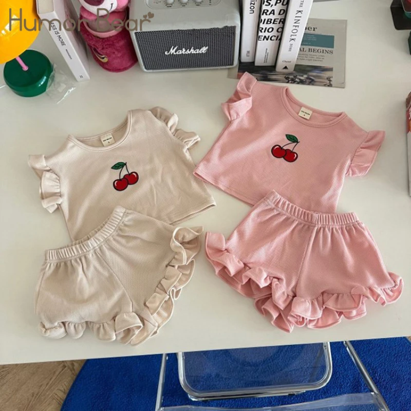 Humor Bear New Children's Set Korean Style Cherry Lace Short Sleeved Shorts Girl's Casual Suit