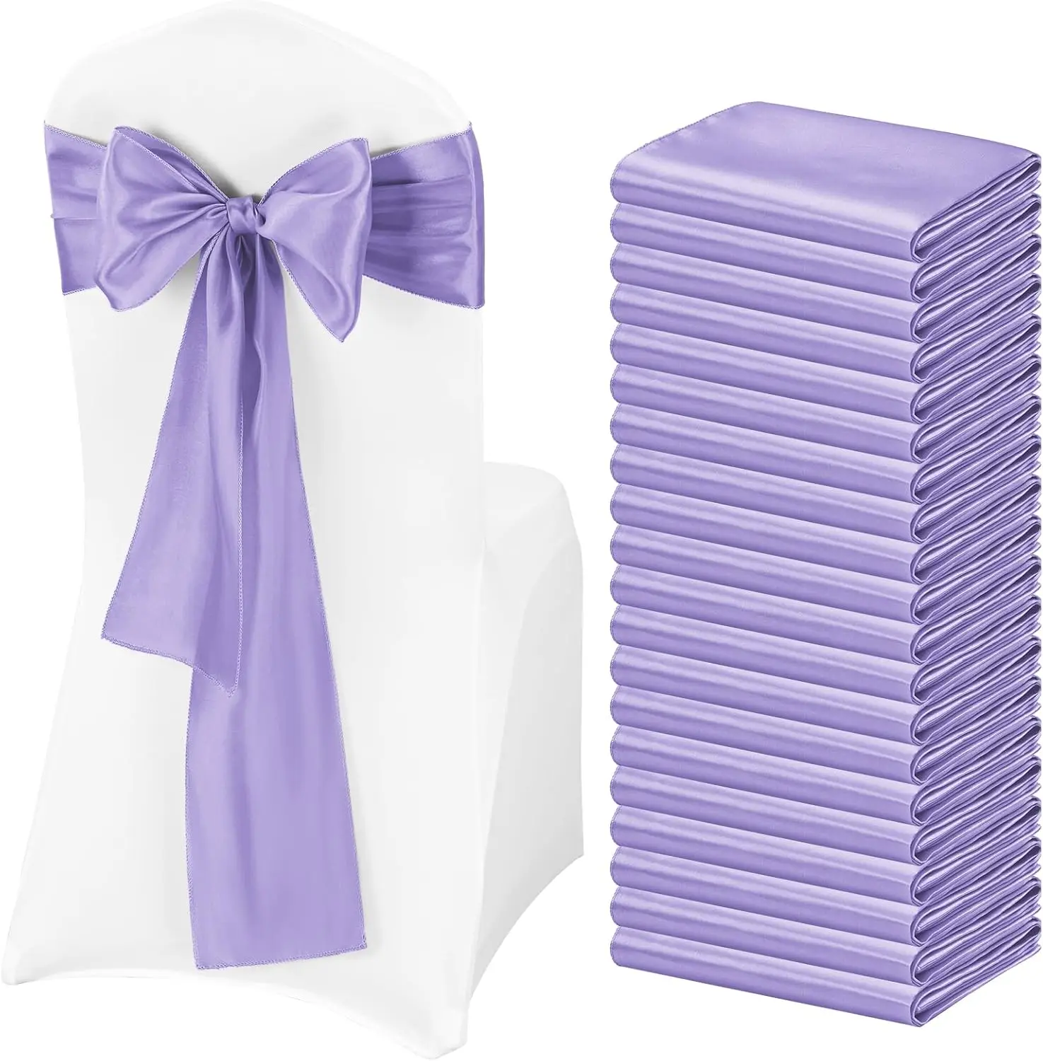 10/20 PCS 17x275cm Purple Luxury Satin Chair Sashes Bows Universal Chair Cover for Wedding Reception Restaurant Event Decoration