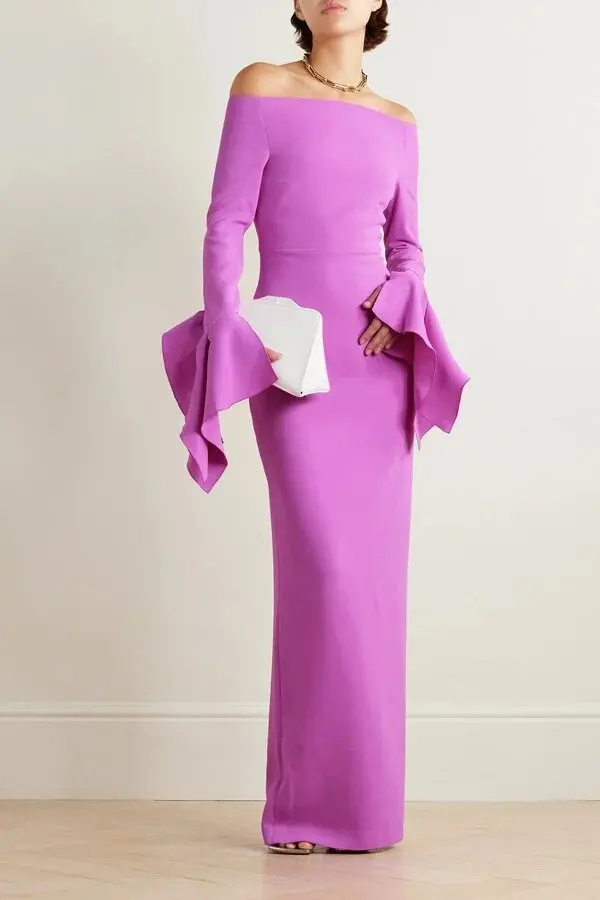 

Elegant Saudi Arabia Boat Neck Prom Dresses Long Sleeves With Floor Length Evening Dress Women Wedding Party Formal GownsML-052