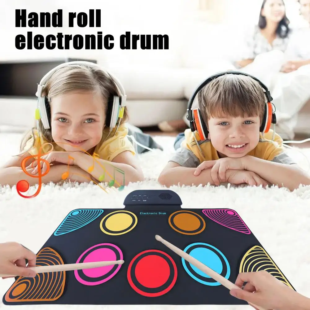 Silicone Drum Pads Portable Electric Drum Kit Portable Electronic Drum Set with 9 Pads Built-in Speaker for Kids for Beginners