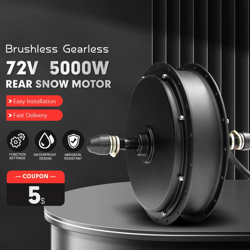 72V 5000W Ebike Fat Tire Motor 4.0Tyre Brushless Non-gear Hub Motor Wheel Dropout 170mm For Snow Electric Bike Conversion Kit