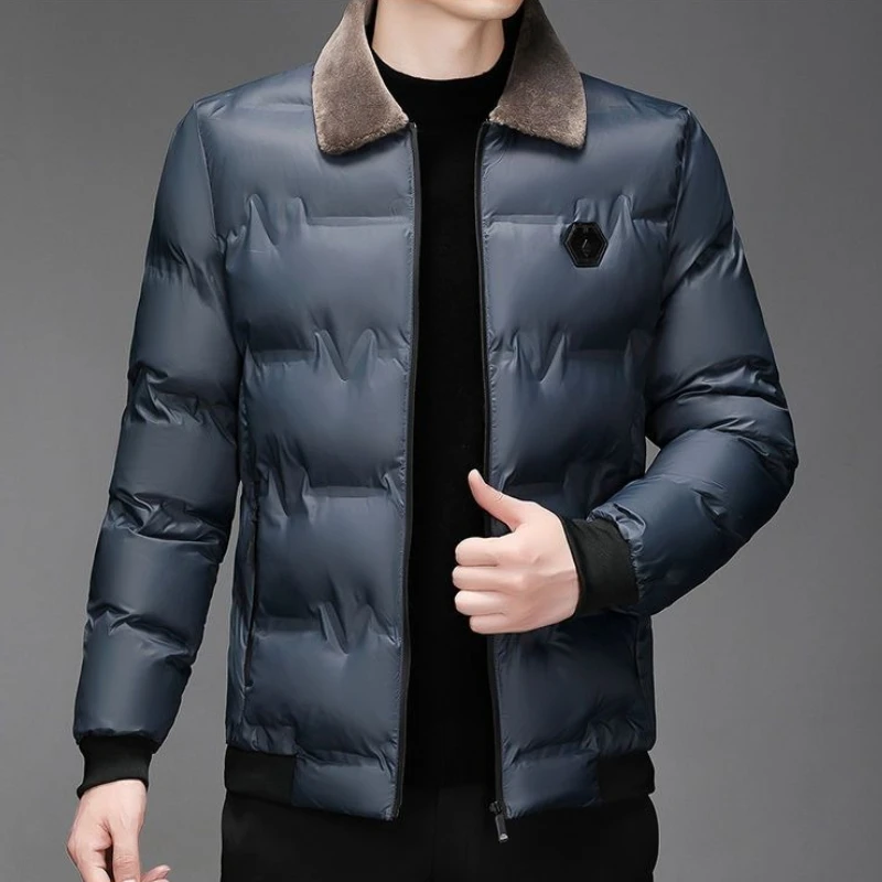 남성용 따뜻한 면 패딩 코트 대량 판매 프리미엄 비즈니스 스타일 아빠 재킷 두꺼운 모피 칼라 두꺼운 겨울 외투