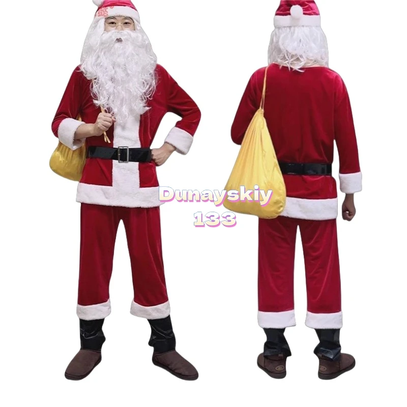 

Adult Santa Claus Cosplay Costume Men Christmas Fancy Dress Beard Lots Santa Suit Festive Outfit