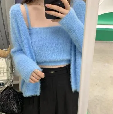 ort محبوك سترة معطف المرأة Sle قطعتين مجموعة ملابس الخريف حجم صغير تصميم Faion ملابس خارجية فائقة الساخنة